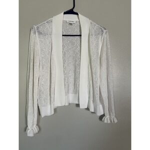 Calvin Klein Woman Size XL White Crochet Open Front 3/4 Sleeve Cardigan